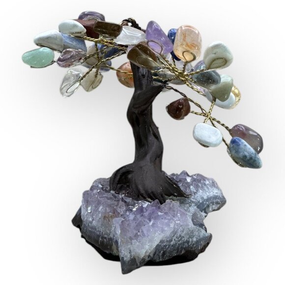 Bonsai Crystal Chakra Tree of Life Amethyst Geode Gemstone Base 3.5 in. Tall (N) - Picture 4 of 16